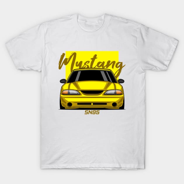 Front Yellow MK4 Stang Muscle T-Shirt by GoldenTuners